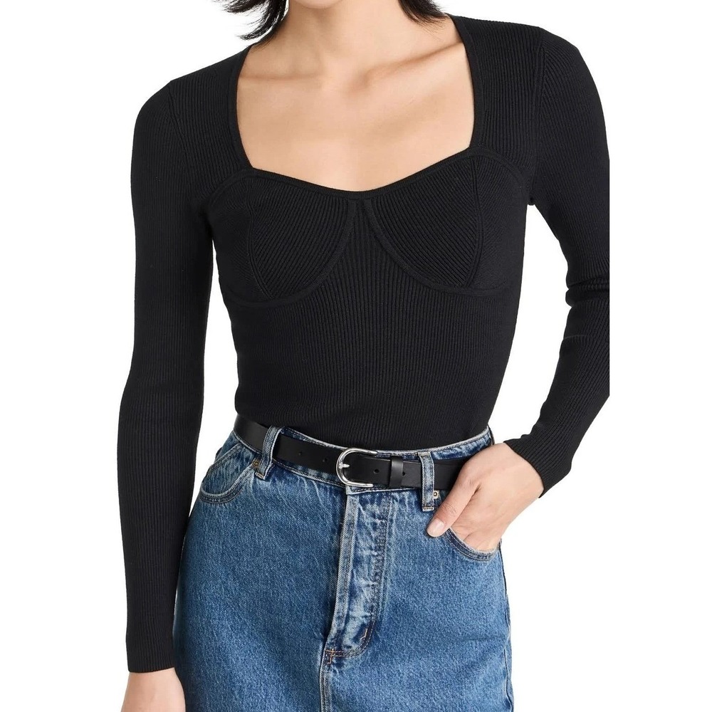 Madewell Wide Rib Bustier Sweater Top Sweetheart Neck Long Sleeve Womens Medium‎